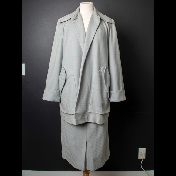 50s Dress Suit Horizontal Blue Mauve Stripe - Picture 2 of 12